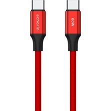 Echorin USB C'den USB C'ye 60W, 2.4A, 1m, Pd 2.0, Çift Kat Örgülü Hızlı Şarj ve Data Kablosu (Kırmız