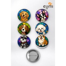 Eymi Design Vitray Mozaik Sevimli Köpek Cinsleri Golden Corgi Çanta Süsü Rozet Iğneli Buton Rozet Seti 58 mm (6'lı)