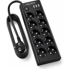 Esranın Dünyası Çoklu Priz 10’lu Grup Priz Usb’li (3x Usb-A, 1x Usb-C), 3680W 16A, 2 Metre Kablo, Topraklı Uzatma Kablosu, Ev Ofis Gaming Için