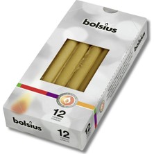 Bolsius Altın Renkli Konik Şamdan Yemek Mumu, 7,5 Saat Yanma Süreli, 24,5 cm (12 Adet - 1 Kutu)