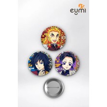 Eymi Design Demon Slayer Hashiralar Rengoku Giyu Shinobu Çanta Süsü Rozet Iğneli Buton Rozet Seti 58 mm (3'lü)