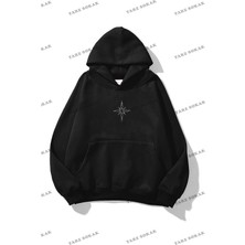 Tarzsokak Y2K Unisex Pusula Taş Görünümlü Baskılı Sweatshirt Kod 1593 Siyah