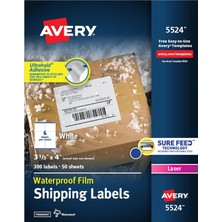 Avery Emin Beslemeli Suya Dayanıklı Yazdırılabilir Nakliye Etiketleri, 3-1/3" x 4", Beyaz, 300 Boş P