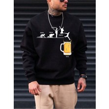 Tarzsokak Siyah Friday Bira Baskılı Oversize Kapuşonlu Erkek Sweatshirt Bsgfridaybiraswea