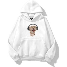 Tarzsokak Unisex Kulaklıklı Kedi Sweatshirt Beyaz