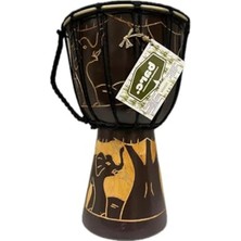 Esranın Dünyası Ahşap Djembe, 30 Cm, Mahoni Ağacı ve Keçi Derisi, Otantik Çalgı, Model 006, Fil Figürlü, Dekoratif Davul