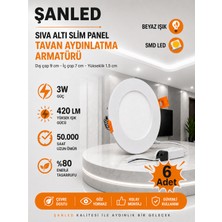 ŞANLED 3W Tasarruflu LED Yuvarlak Beyaz Kasa Beyaz Işık Sıva Altı Slim Panel 6 Adettir