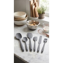 Evyeri 6'lı Gri Silikon Spatula Seti | Isıya Dayanıklı Pasta Kek Hamur Kazıyıcı ve Silikon Fırça Seti | Yapışmaz Tencere Tava Uyumlu Mutfak Gereçleri