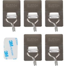 Esranın Dünyası Güncelçarşı 5 Adet 304 Paslanmaz Çelik Kanca Askılık, Yapışkanlı Güçlü Yük Taşıyan, Su Geçirmez ve Neme Dayanıklı 5'li Paket Metal Çelik Askı