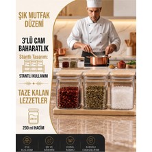 Sevora Home 3'lü 200 ml Bambu Kapaklı Borosilikat Cam Baharatlık Bambu Altlıklı