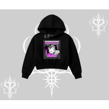 Tarzsokak Kapşonlu Crop Sweatshirt Games Schoolgirl Anime Baskılı