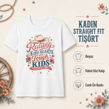Tişört Kodu Raising Kind Hearts Baskılı Kadın Straight Fit Beyaz Tişört