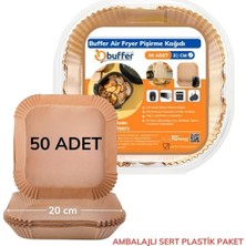 Egecen Buffer® 50 Adet Air Fryer Pişirme Kağıdı Tek Kullanımlık Yağ Geçirmez Yapışmaz Kare Tabak Model Pvc