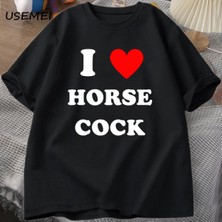 Tarzsokak At Horozu Seviyorum T-Shirt Erkek Kadın I Kalp Horoz Komik Grafik T Shirt Unisex Pamuk Kısa K 2854