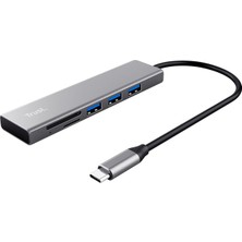 Trust Halyx Hızlı Usb-C Hub ve Kart Okuyucu, USB 3.2 Gen 1, Sd ve Mikro Sd Kart Okuyucu 104 Mbit/s,