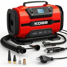 Esranın Dünyası Kobb KB301 Dijital Lastik Şişirme Pompası, 12V/220V, 150 Psı, 35L/DK Hava Akışı, LED Ekran, Siyah, 1.6kg