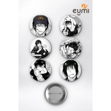 Eymi Design Jujutsu Kaisen Toji Fushiguro Chad Meme Çanta Süsü Rozet Iğneli Buton Rozet Seti 58 mm (6'lı)