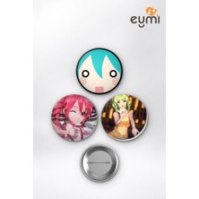Eymi Design Vocaloid Sanal Divalar Miku Teto Gumı Çanta Süsü Rozet Iğneli Buton Rozet Seti 58 mm (3'lü)