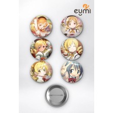Eymi Design Madoka Magica Mami Tomoe & Sayaka Miki Çanta Süsü Rozet Iğneli Buton Rozet Seti 58 mm (6'lı)