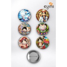 Eymi Design One Piece Monkey D. Luffy Gear 5 Sun God Çanta Süsü Rozet Iğneli Buton Rozet Seti 58 mm (6'lı)