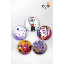 Eymi Design The Amazing Digital Circus Komik Ifadeler & Caine Iğneli Buton Rozet 5li Set