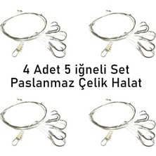 Esranın Dünyası 5 Iğneli Paslanmaz Çelik Halatlı Dip Hırsız Olta Takımı 4’lü Set – 6# Karbon Çelik Iğne
