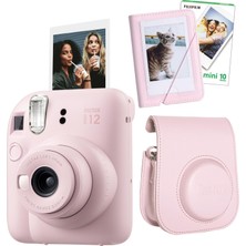 Instax Mini 12 Fotoğraf Makinesi-10'lu Film-Mini Albüm ve Deri Kılıf Seti (Pembe)
