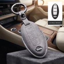 Keymatik Nissan Qasqai X-Trail 3 Buton Deri Anahtar Kılıfı Gri Premium