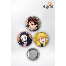 Eymi Design Demon Slayer Tanjiro Nezuko Zenitsu Çanta Süsü Rozet Iğneli Buton Rozet Seti 58 mm (3'lü)