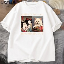Tarzsokak Komik Bir Kedi Bağırmak Meme T-Shirt Vintage Japon Tarzı Kedi Grafik T Shirt Erkek Kadın O Bo 2868