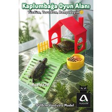 Açelya3d Kaplumbağa Rampa Oyun Parkı | 3 Vantuzlu Ayarlanabilir Güneşlenme Platformu | Simetrik Tasarım | Bölmeli Yemlik | 9X18 cm