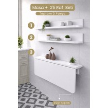Kydonia Home Duvara Monte Katlanır Masa + 2’li Raf Seti Yer Kaplamaz Çok Amaçlı Masa Mat Beyaz