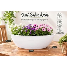 Abnturk Pratik Dayanıklı Şık 3.8lt Tabaklı Beyaz Gondol SAKSI-36X16X13,5CM Oval Ev Balkon Saksısı