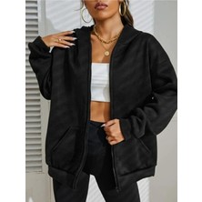 Tarzsokak Siyah 2 Ip Örme Kumaş Kapüşonlu Fermuarlı Sweatshirt