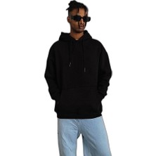 Zamerya Erkek 3 Iplik Pamuklu Kapüşonlu Kanguru Cepli Sweatshirt Hoodie -  Siyah