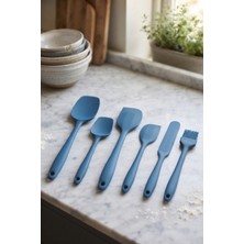 Evyeri 6'lı Mavi Silikon Spatula Seti | Isıya Dayanıklı Pasta Kek Hamur Kazıyıcı ve Silikon Fırça Seti | Yapışmaz Tencere Tava Uyumlu Mutfak Gereçleri