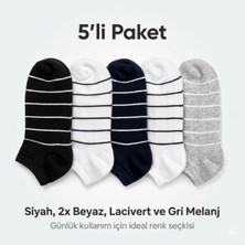 TeOra Store Patik Çorap 5'LI Paket %85 Pamuklu Çizgili Yumuşak Konforlu Nefes Alabilir Set
