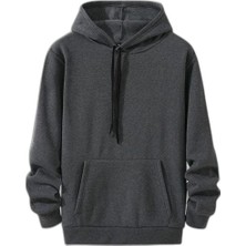 Zamerya Kadın Kapüşonlu Kanguru Cepli 3 Iplik Pamuklu Oversize Hoodie Sweatshirt - Füme