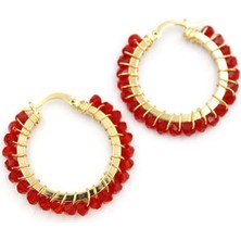 TeOra Store Kristal Boncuk Halka Küpe - Kırmızı