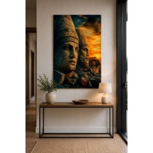 Mythog Nemrut Heykel Başları Baskılı Cam Tablo – Premium Taş Dokulu Duvar Dekoru