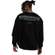 Zamerya Erkek Oversize Sweatshirt Ön ve Sırt Baskılı 3 Iplik Pamuklu - Siyah