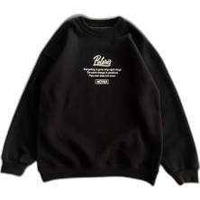Zamerya Kadın 3 Iplik Pamuklu Bisiklet Yaka Baskılı Sweatshirt - Siyah
