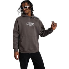 Zamerya Erkek 3 Iplik Pamuklu Baskılı Kapüşonlu Cepli Sweatshirt Hoodie - Gri