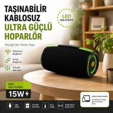 İkel Elektro Plus 15W Taşınabilir Bluetooth Hoparlör – LED Işıklı, Güçlü Bas, Usb, Tf Kart ve Aux Girişli Kablosuz Speaker