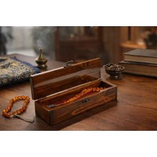 TeOra Store Kutusu Ahşap Tesbih Masif Cam El Yapımı 26X6X5 cm Koleksiyon Kutusu
