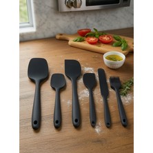Evyeri 6'lı Siyah Silikon Spatula Seti | Isıya Dayanıklı Pasta Kek Hamur Kazıyıcı ve Fırça Seti | Yapışmaz Tencere Tava Uyumlu Mutfak Gereçleri