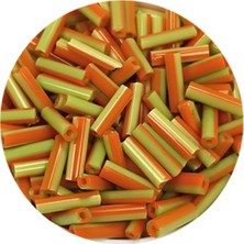 TeOra Store Uzun Boru Kesme Boncuk Çap 2mm Uzunluk 10 mm - 60 Gram - Yeşil Turuncu - BNC300