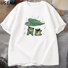 Tarzsokak Kurbağa Sevimli Tkomik Kurbağalar Yağmur Aşk Tshirt Erkek Kadın Romence T-Shirt Rahat 2950