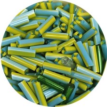 TeOra Store Uzun Boru Kesme Boncuk Çap 2mm Uzunluk 10 mm - 20 Gram - Yeşil Mavi - BNC250