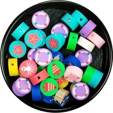 TeOra Store 30 Adet 10 mm Polimer Kil Fimo Boncuk Takı Bileklik + 1 Metre Lastikli Misina Hediye - Deniz Teması